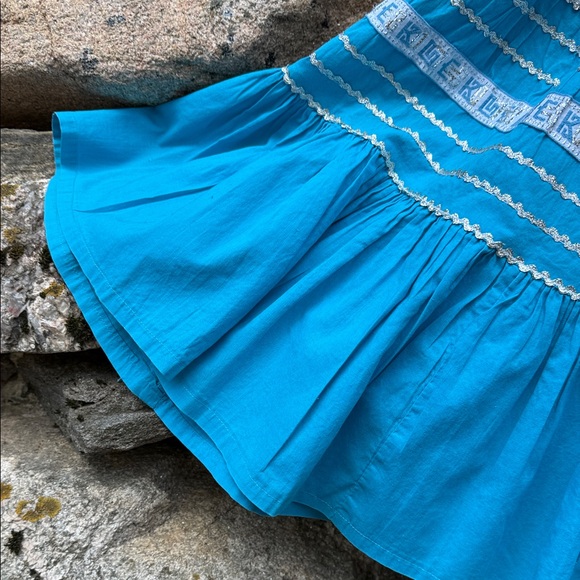 Vintage Vibrant Blue Full-Circle Retro Glam Square Dance Gypsy Midi Skirt - Picture 4 of 16